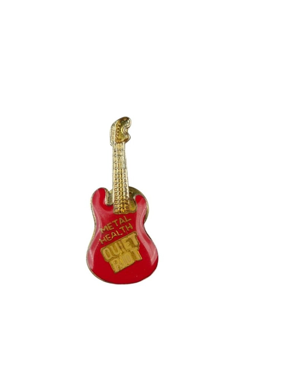 Vintage Quiet Riot Metal Health Lapel Pin Red Guitar Enamel Classic Gold Tone
